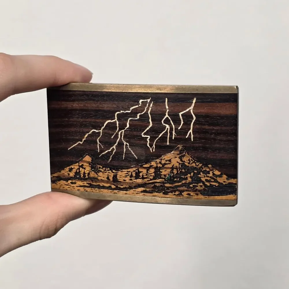 Vintage Sky West Albuquerque Wood Inlay Mountain Lightning Belt Buckle Brass